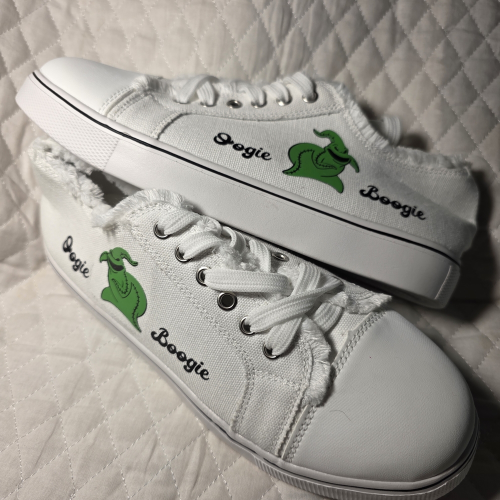 White Sneakers with Green Graphic Size 10